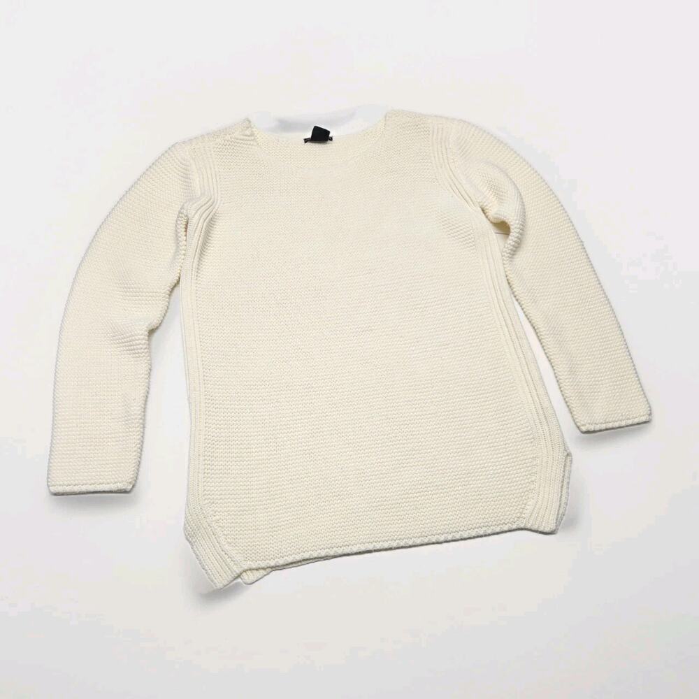 Vintage Ivory Ribbed Acrylic Knit Pullover Sweater Size Large Classic Long